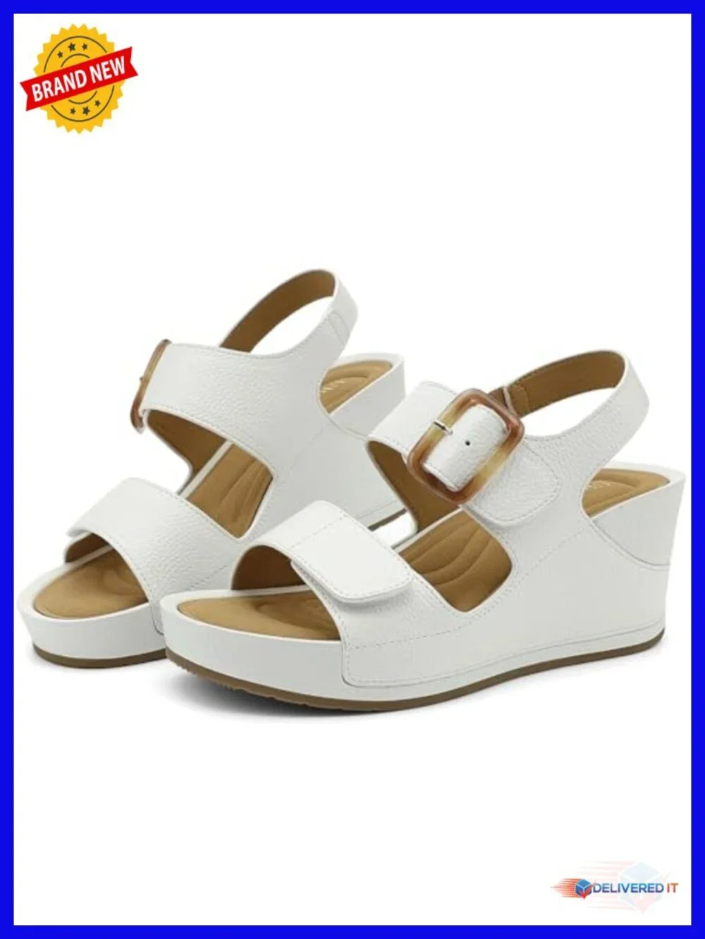 Womens High Platform Wedge Sandals Dressy Open Toe 2.76 Inch Heel Adjustable